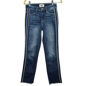 MS Paige Hoxton Straight Ankle Blue Denim Jeans Womens Size 25 Cream Side Stripe